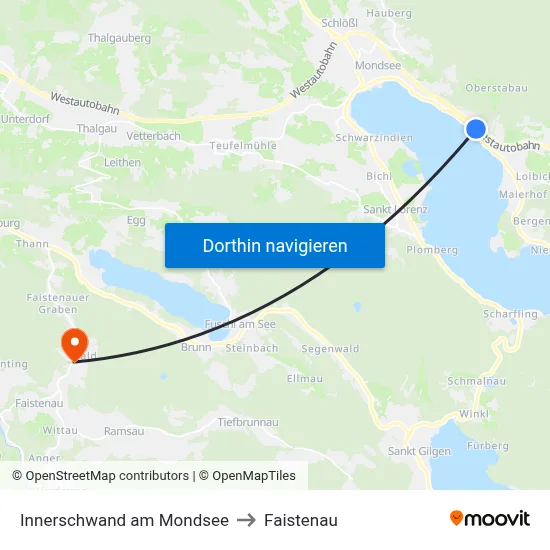 Innerschwand am Mondsee to Faistenau map