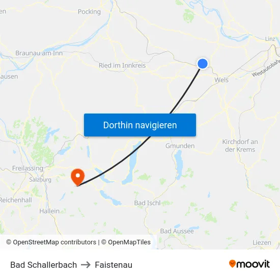 Bad Schallerbach to Faistenau map