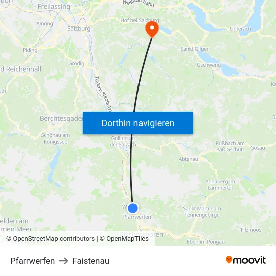 Pfarrwerfen to Faistenau map
