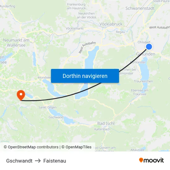 Gschwandt to Faistenau map