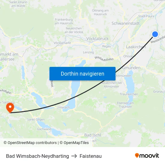 Bad Wimsbach-Neydharting to Faistenau map