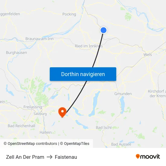 Zell An Der Pram to Faistenau map