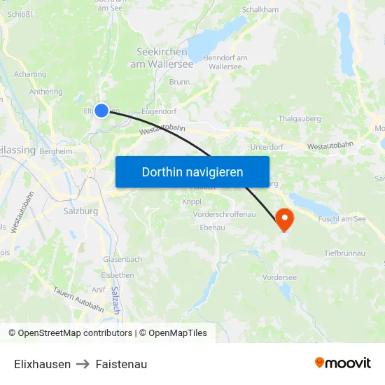 Elixhausen to Faistenau map