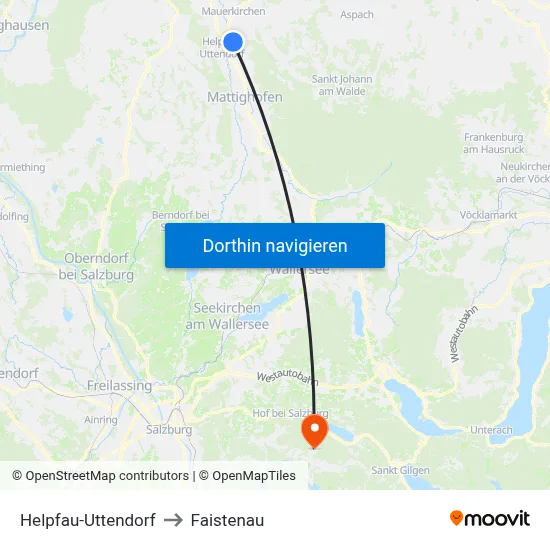 Helpfau-Uttendorf to Faistenau map