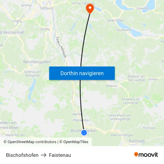 Bischofshofen to Faistenau map