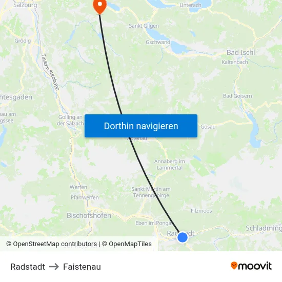 Radstadt to Faistenau map