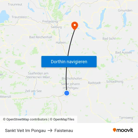 Sankt Veit Im Pongau to Faistenau map