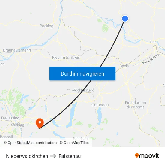 Niederwaldkirchen to Faistenau map