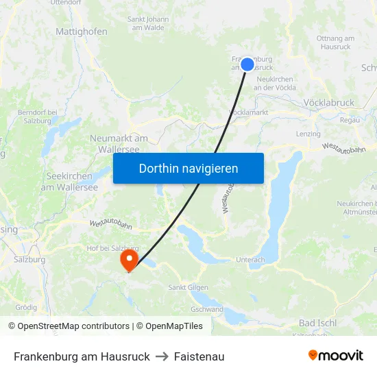 Frankenburg am Hausruck to Faistenau map