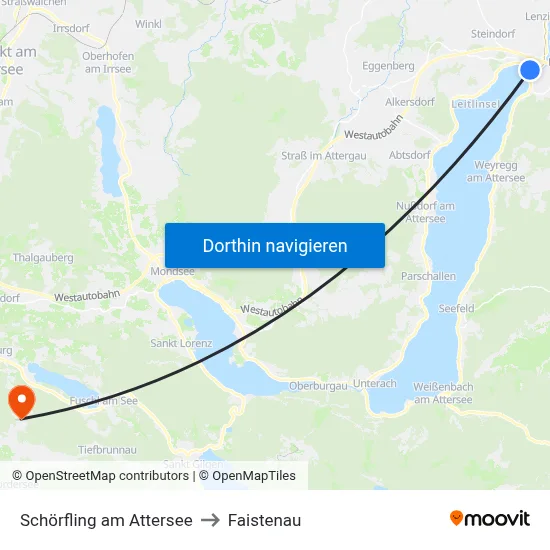 Schörfling am Attersee to Faistenau map