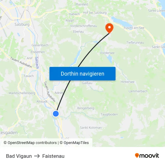Bad Vigaun to Faistenau map