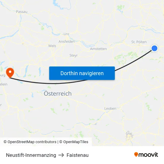 Neustift-Innermanzing to Faistenau map