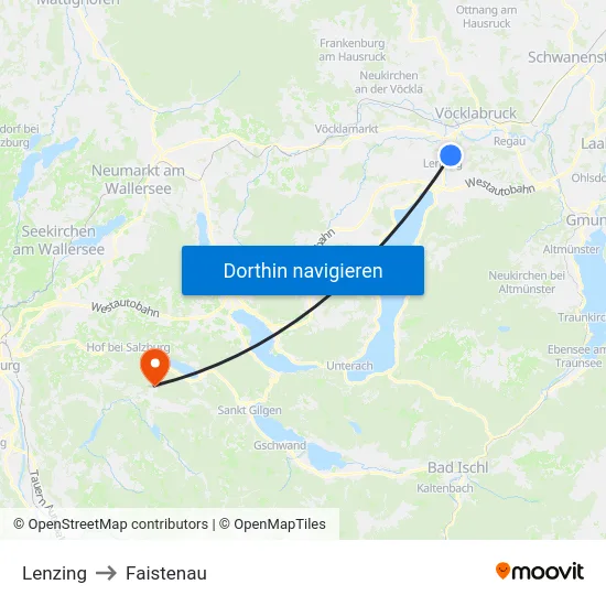 Lenzing to Faistenau map