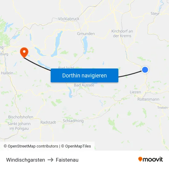 Windischgarsten to Faistenau map