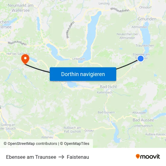 Ebensee am Traunsee to Faistenau map