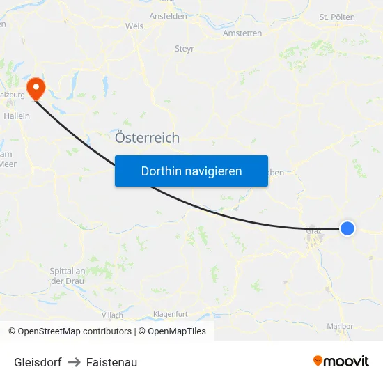 Gleisdorf to Faistenau map