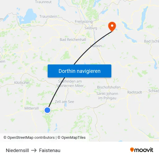 Niedernsill to Faistenau map