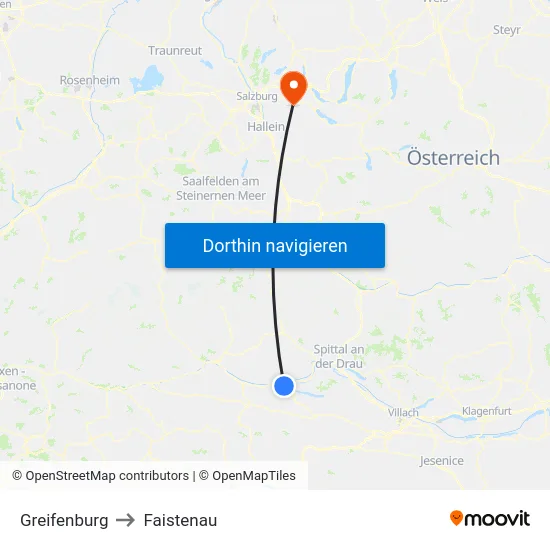 Greifenburg to Faistenau map