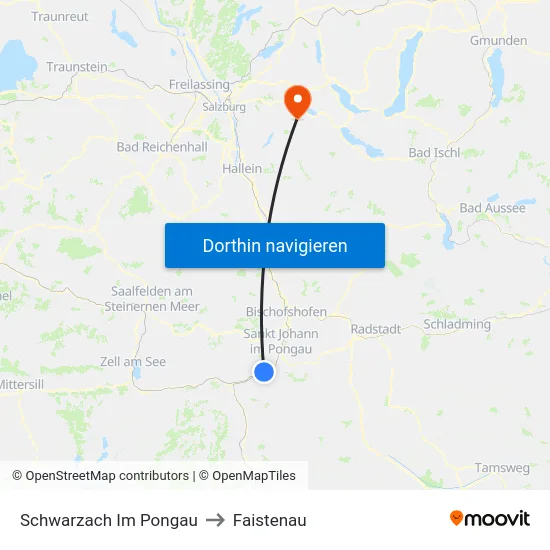 Schwarzach Im Pongau to Faistenau map