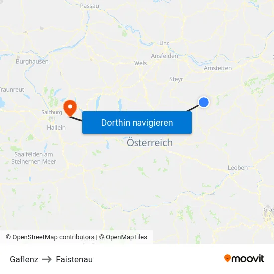 Gaflenz to Faistenau map