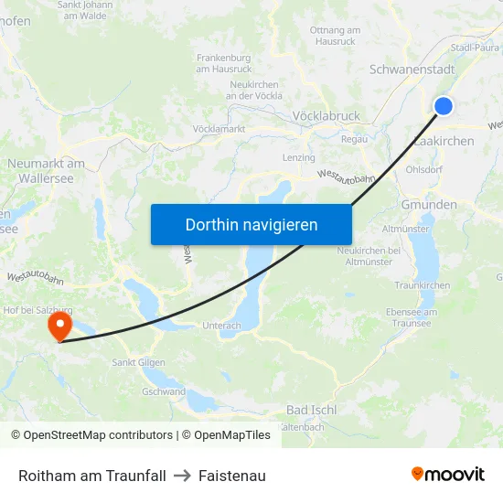 Roitham am Traunfall to Faistenau map