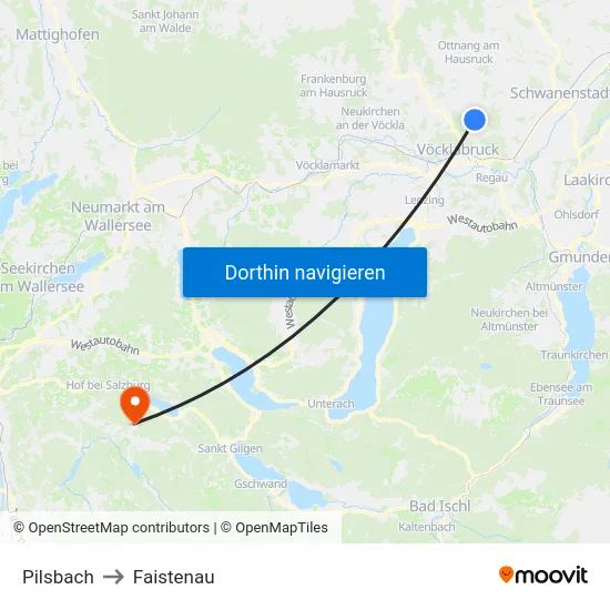 Pilsbach to Faistenau map