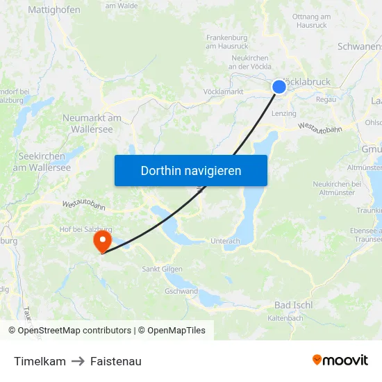 Timelkam to Faistenau map