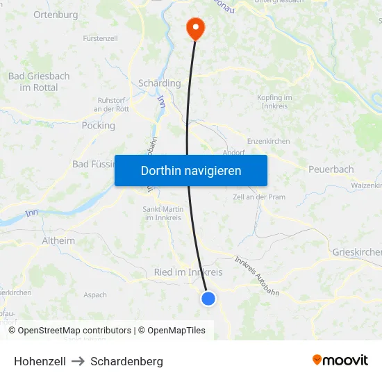 Hohenzell to Schardenberg map