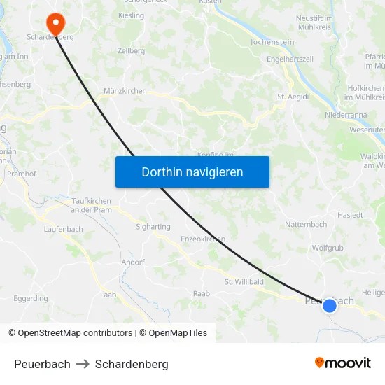 Peuerbach to Schardenberg map