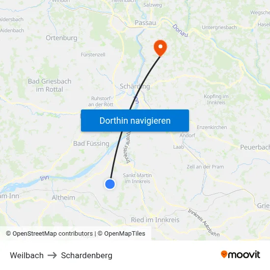 Weilbach to Schardenberg map