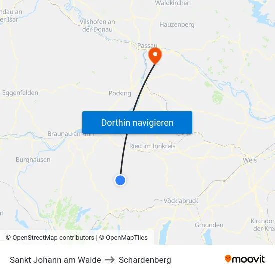 Sankt Johann am Walde to Schardenberg map
