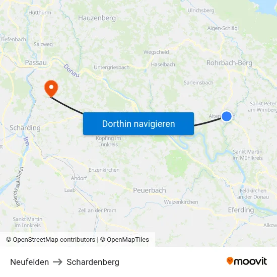 Neufelden to Schardenberg map