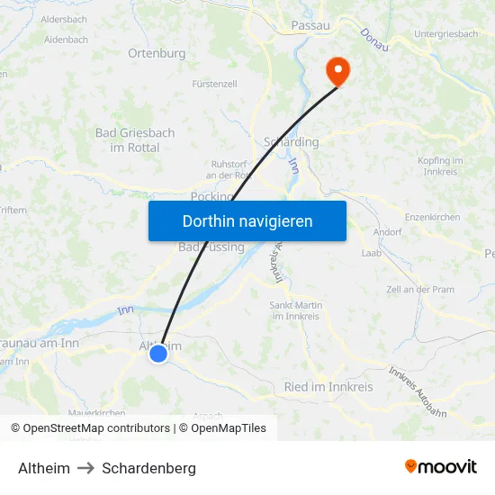 Altheim to Schardenberg map