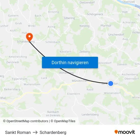 Sankt Roman to Schardenberg map