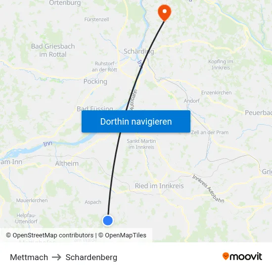 Mettmach to Schardenberg map