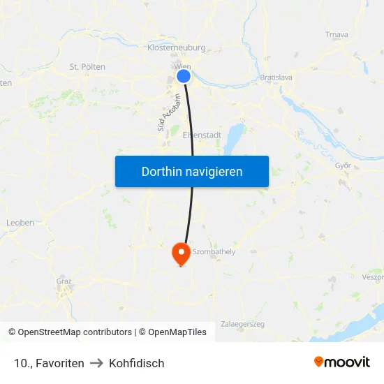10., Favoriten to Kohfidisch map