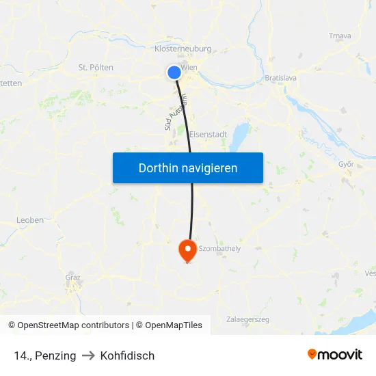 14., Penzing to Kohfidisch map