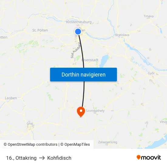 16., Ottakring to Kohfidisch map