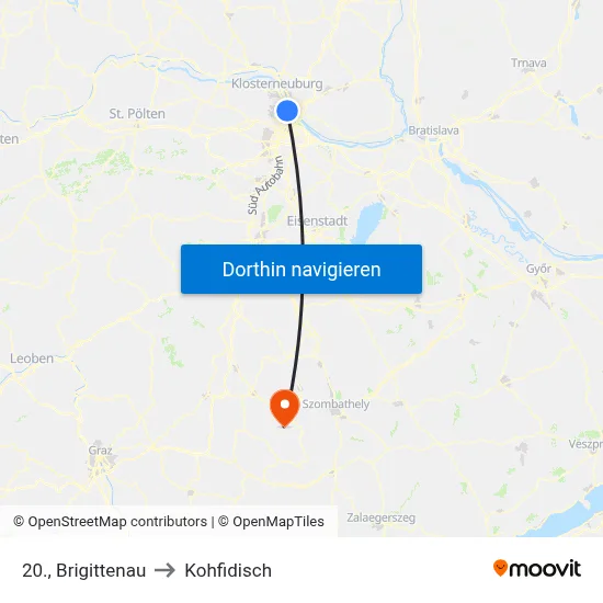 20., Brigittenau to Kohfidisch map