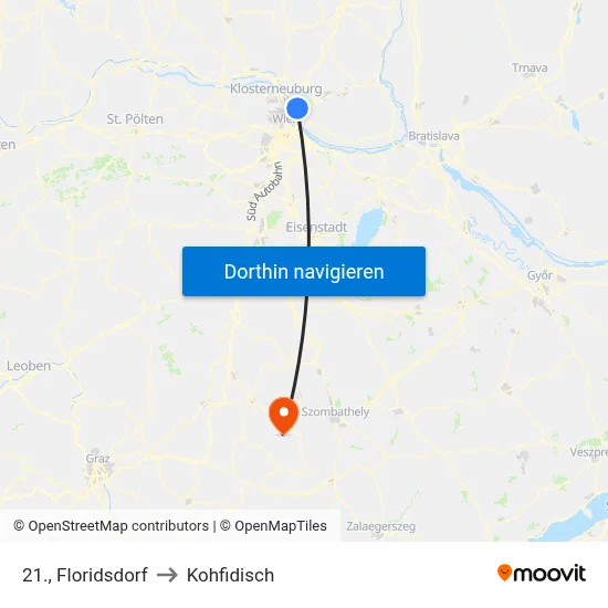 21., Floridsdorf to Kohfidisch map