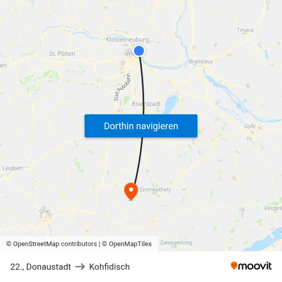 22., Donaustadt to Kohfidisch map