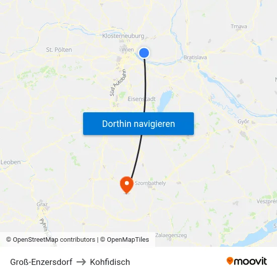 Groß-Enzersdorf to Kohfidisch map