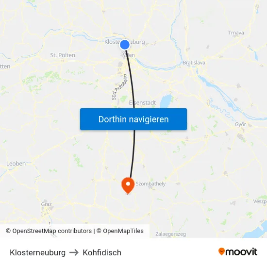 Klosterneuburg to Kohfidisch map