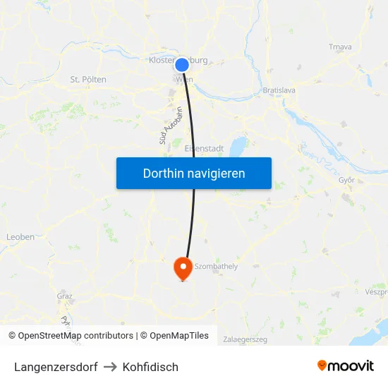 Langenzersdorf to Kohfidisch map