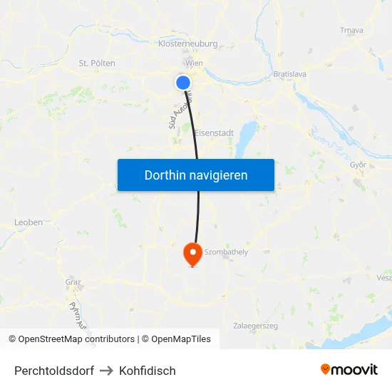 Perchtoldsdorf to Kohfidisch map