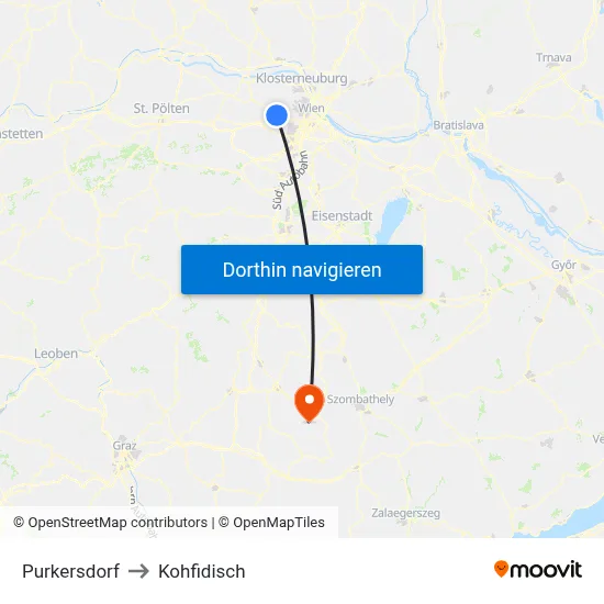 Purkersdorf to Kohfidisch map
