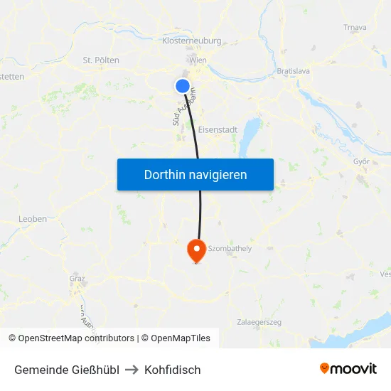 Gemeinde Gießhübl to Kohfidisch map