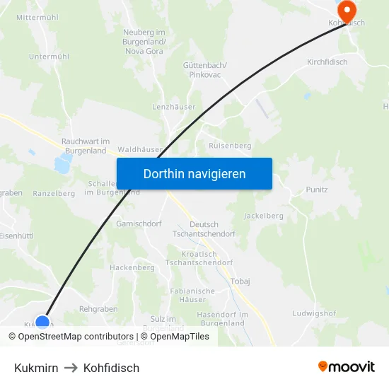 Kukmirn to Kohfidisch map
