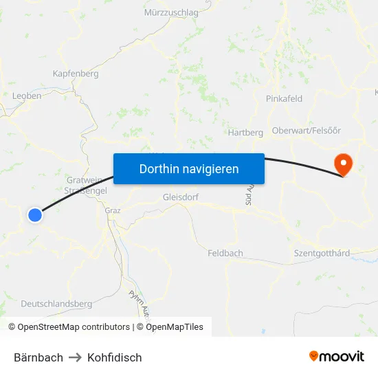 Bärnbach to Kohfidisch map