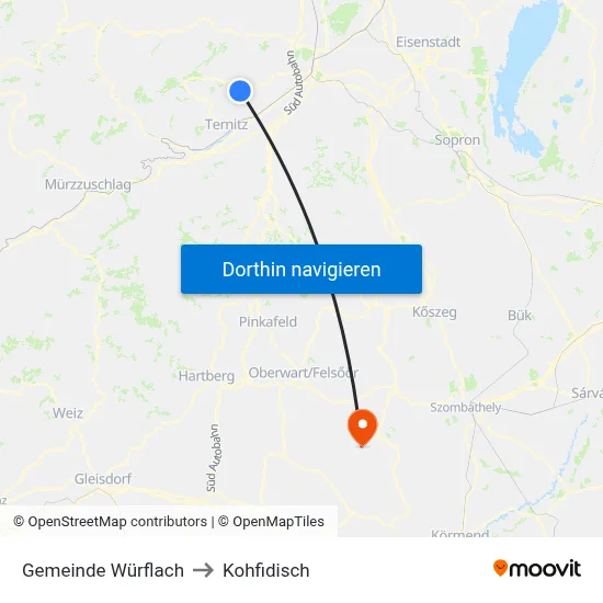 Gemeinde Würflach to Kohfidisch map
